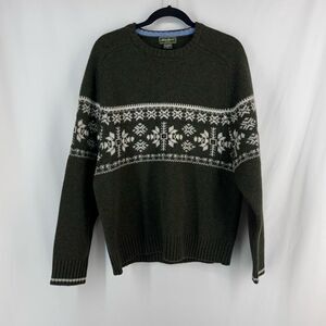 Eddie Bauer Men's Long Sleeve Lambs Wool Fair Isle Nordic Sweater Medium